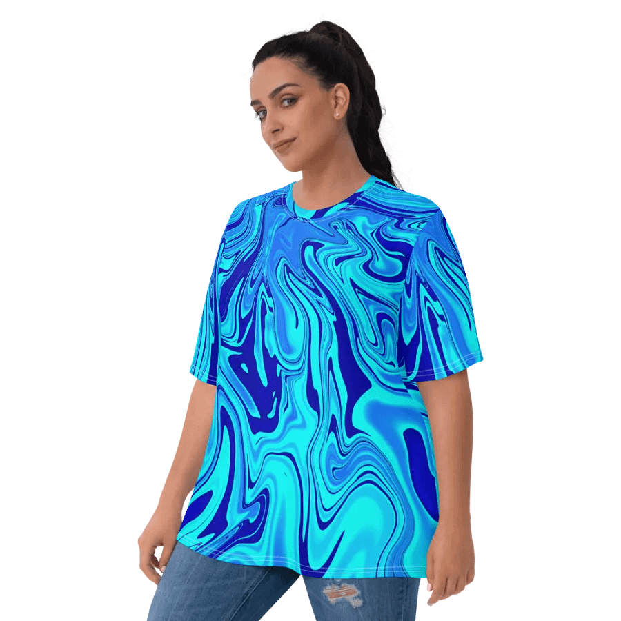 Women's Crew Neck Tshirt - Light and Dark Blue Digital Fluid Art product image (5)