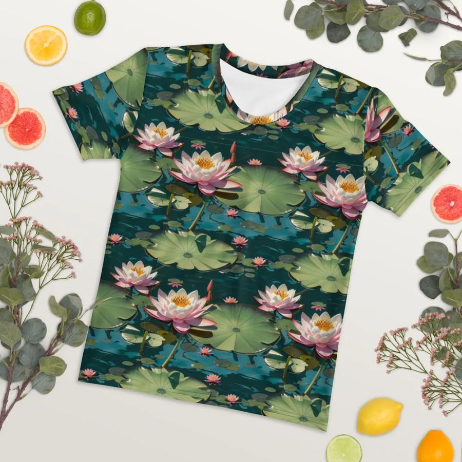 Floral Lily Pad Themed All Over Print T-shirt product image (7)