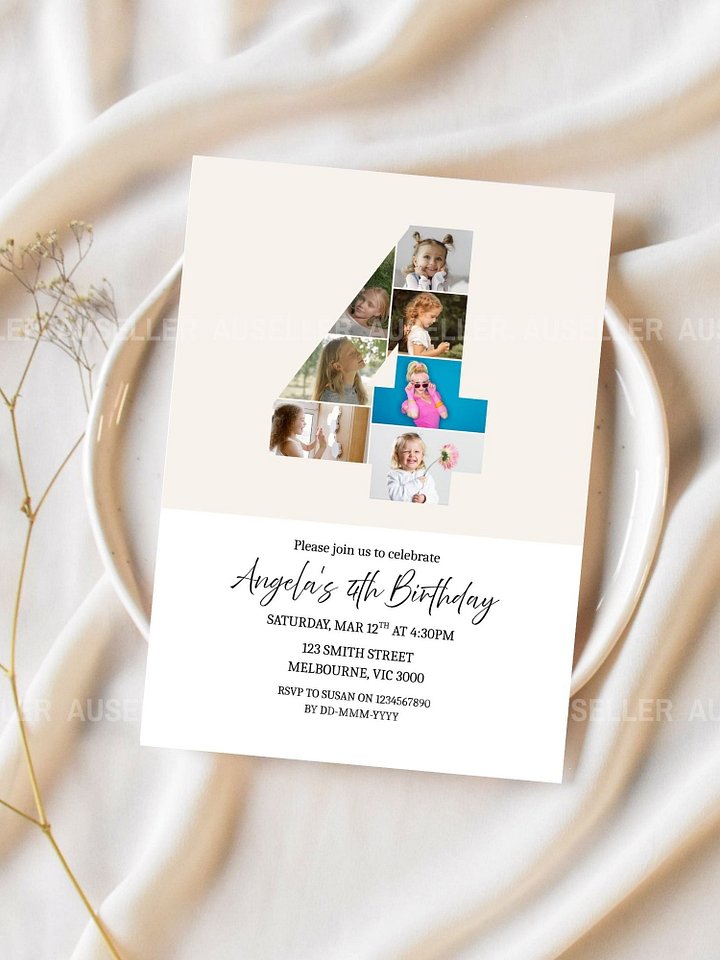 4th Birthday Photo Collage Editable Invitation Template product image (2)