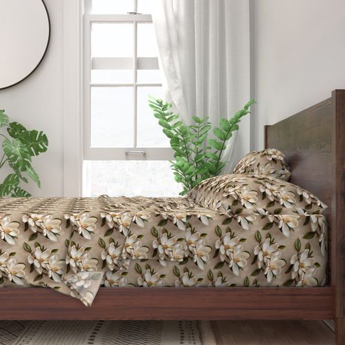 Seamless Pattern - Magnolia Pattern 2 on Beige Background product image (3)