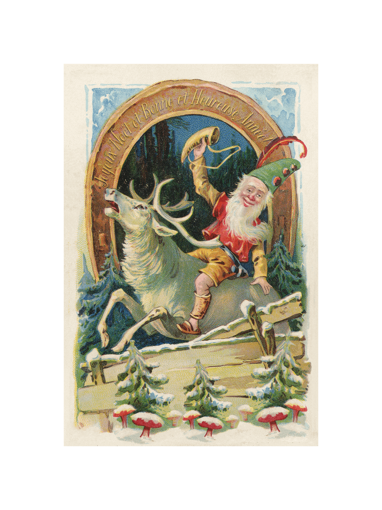Whimsical Vintage Elf on Reindeer Poster product image (1)