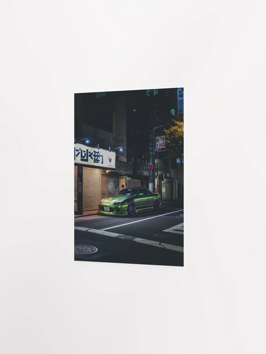Green Nissan Silvia tuned in JDM style parked on the Tokyo street by night product image (23)