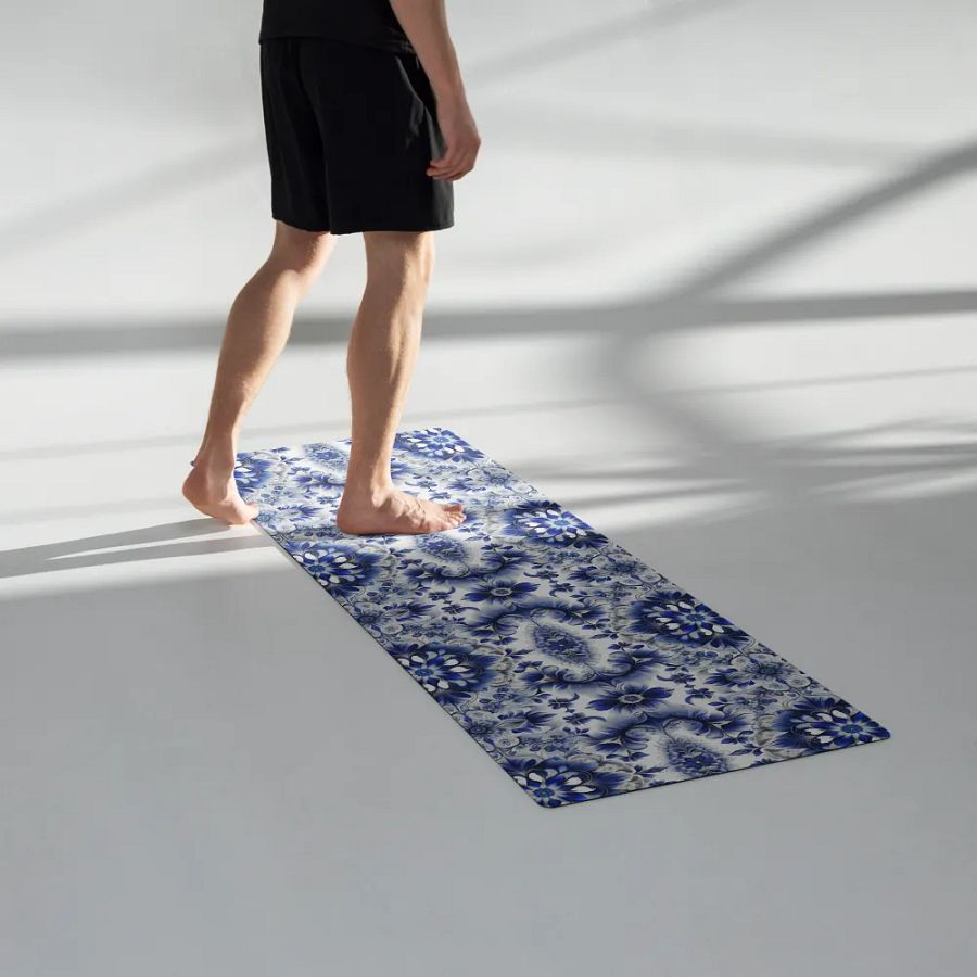 Yoga Mat with Intricate Blue and White Floral Pattern product image (7)