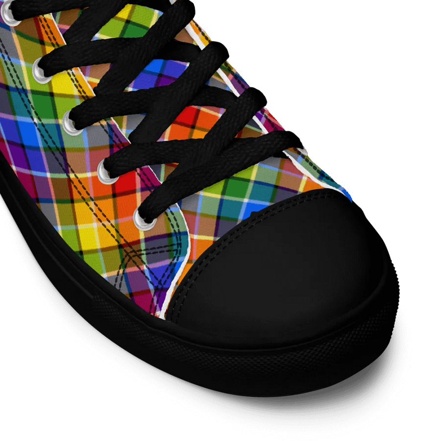 Bright Rainbow Plaid Men's High Top Shoes product image (11)
