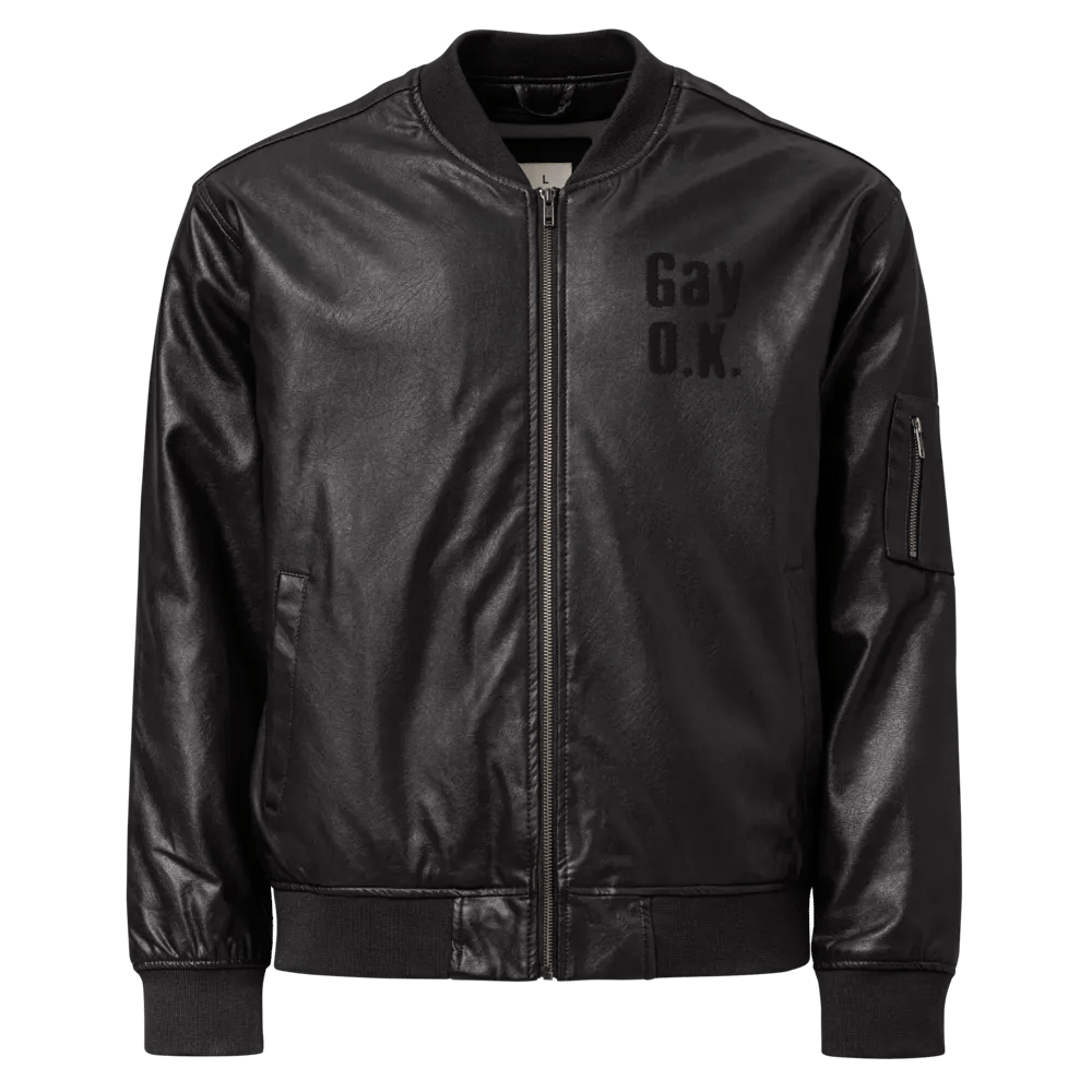 Shadowed Elegance Faux Leather Bomber Jacket product image (1)