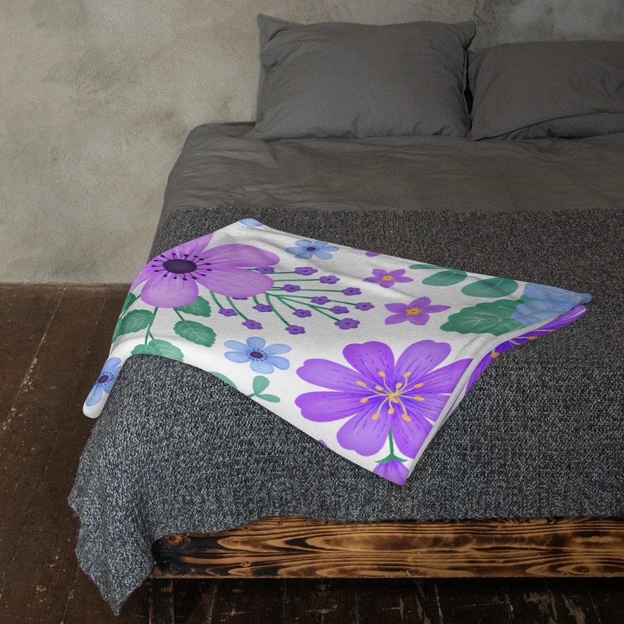 Vibrant Floral Blooms Blue Mauve Purple Blanket - White product image (11)