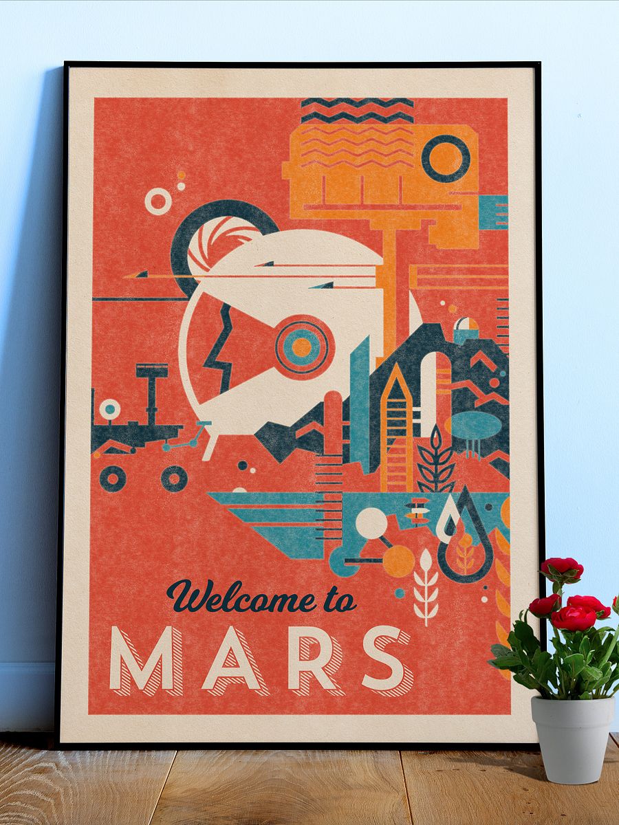 Welcome to Mars — Vintage space poster, retro space art, propaganda poster, retrofuturism art, retro sci-fi print product image (1)