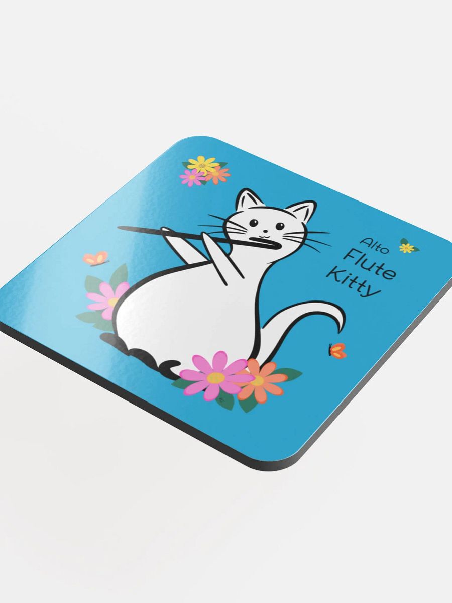 Flute Kitty Glossed Cork Coaster - Alto Flute product image (4)