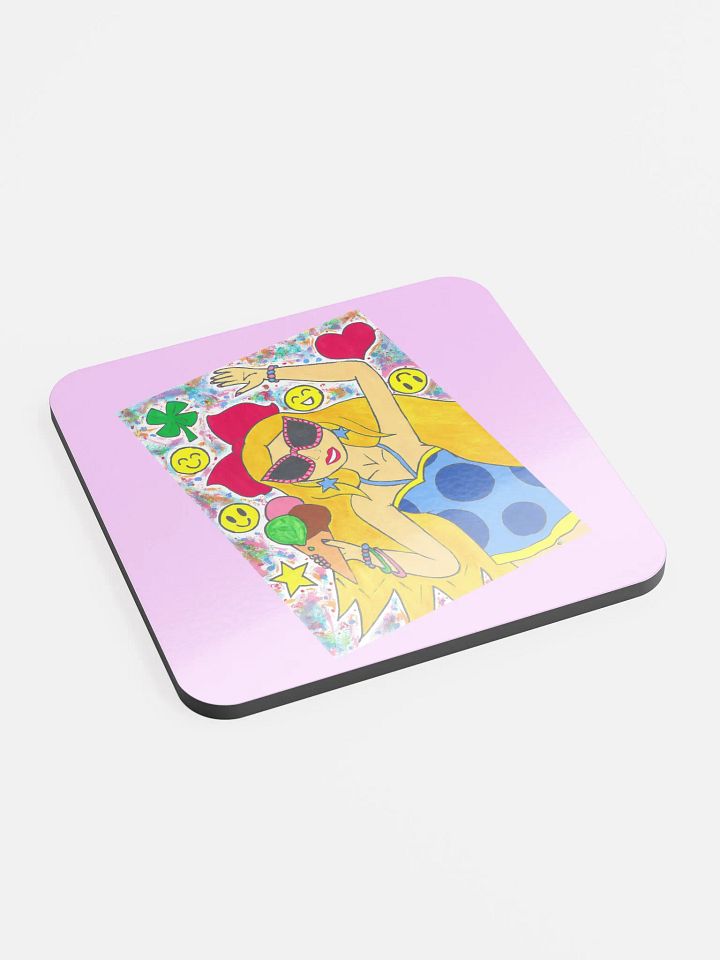Girl with the ice cream - (art by Dina R.) - tempera painting picture - Glossed Cork Coaster product image (2)