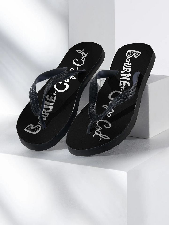 BOURNE to Flip Flop™ | Cape Cod Vibes for Your Soles | Horizontal Logo Sandals | White Logo on Black product image (1)