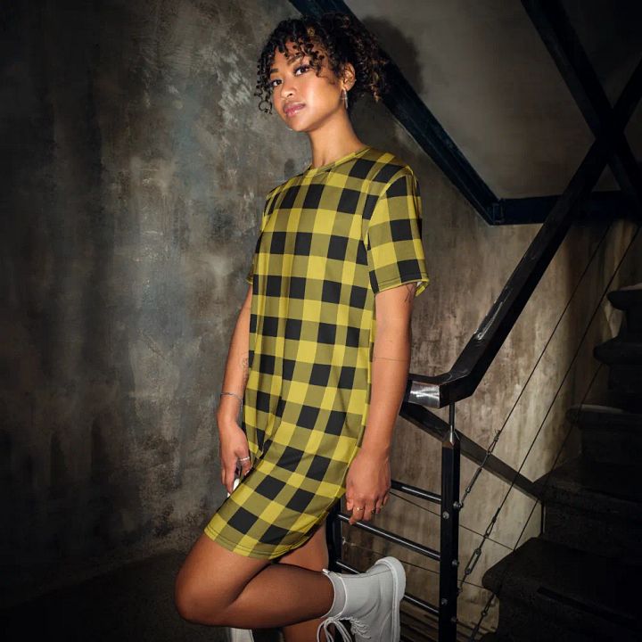 T-SHIRT DRESS VINTAGE CHECKERED ORANGE YELLOW product image (2)