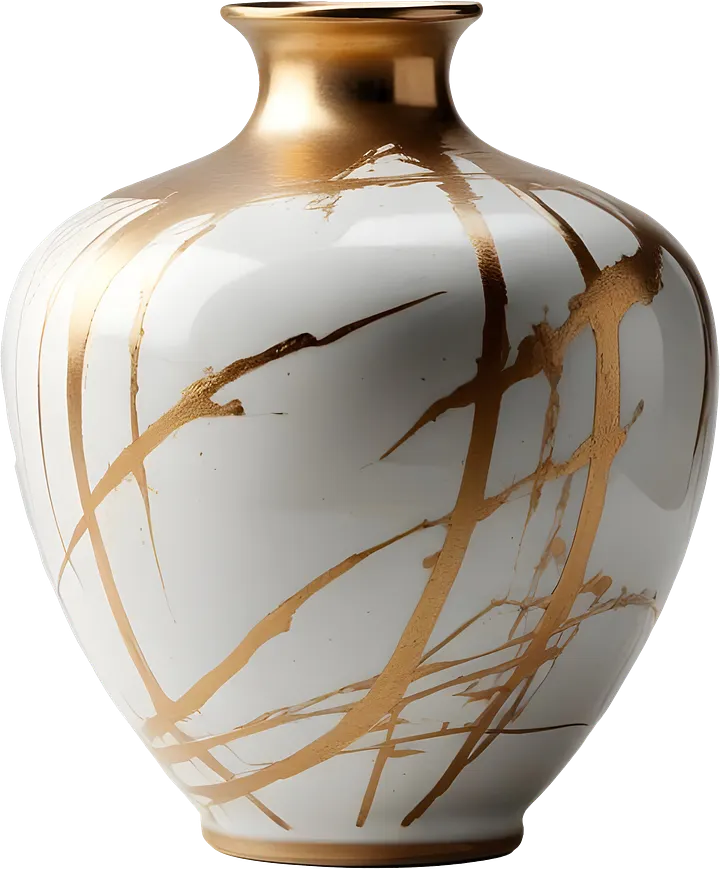 Kintsugi Elegance – White Ceramic Vase with Gold Accents PNG product image (1)