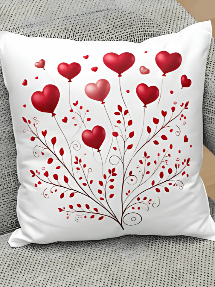 Love Balloons Valentine's Pillow Sublimation Design – 'Happy Valentine’s Day' PNG – 300 DPI Romantic Pillow Cover Digital Download product image (1)