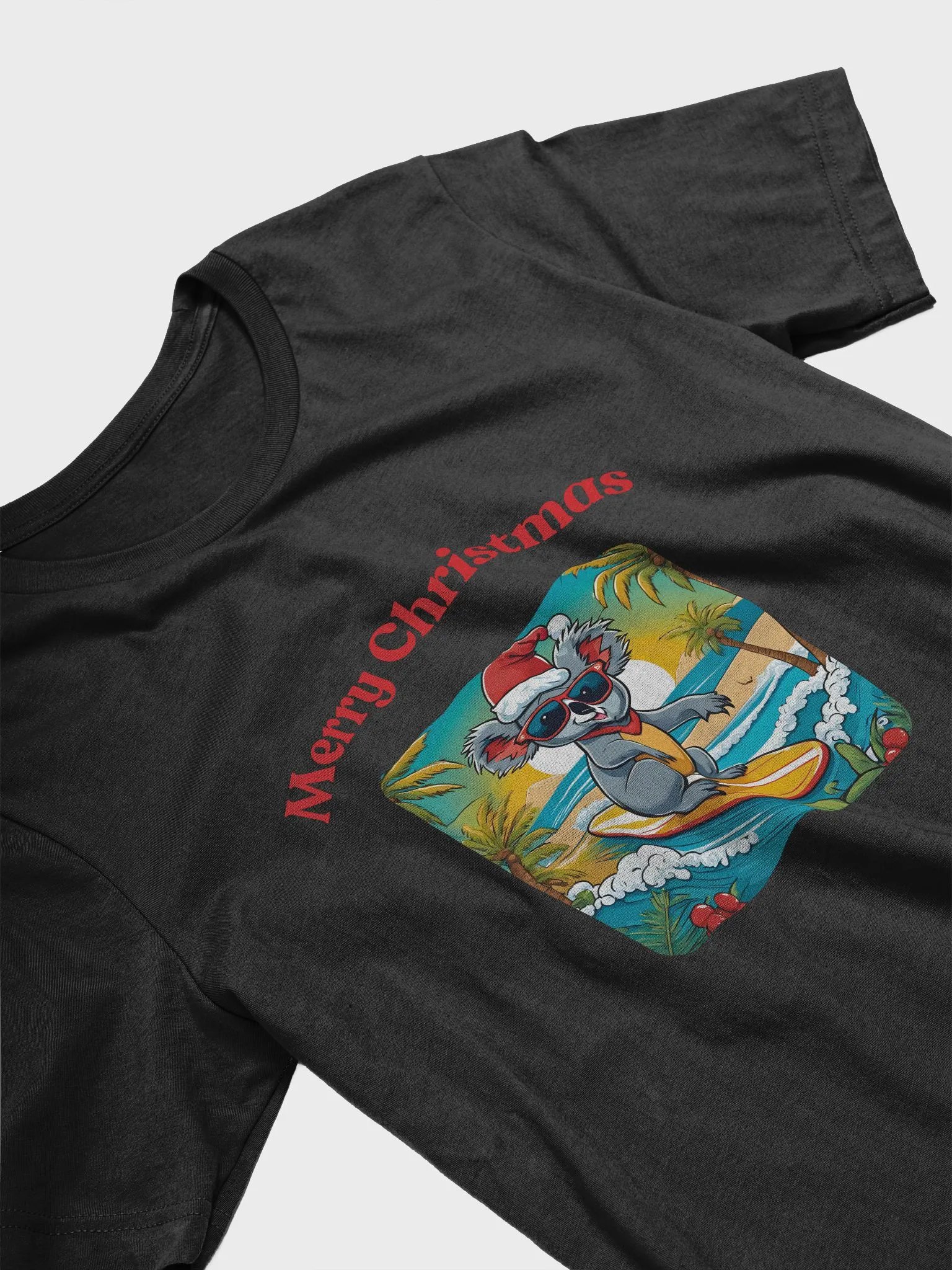 Festive Koala Surf Scene Merry Christmas T-Shirt - Red product image (3)