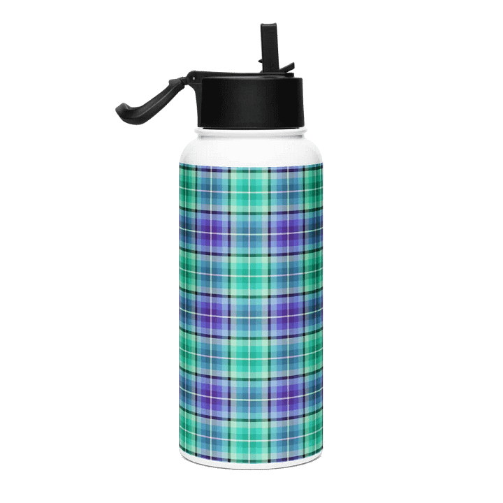 Bright Green and Purple Plaid Water Bottle product image (1)