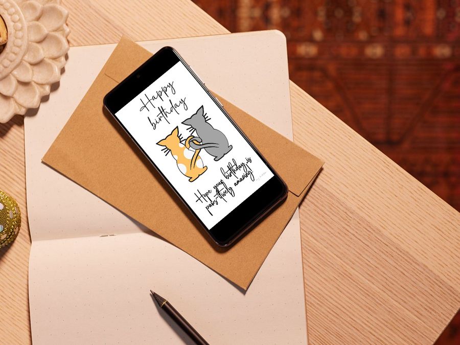 digital birthday card, cat lovers 2 cat illustrations product image (4)