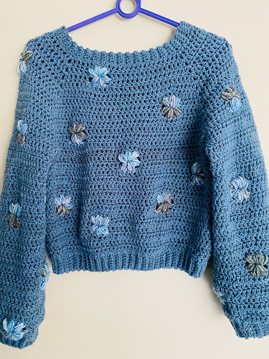 Crochet Raglan Flower Puff Sweater CHART ONLY product image (1)
