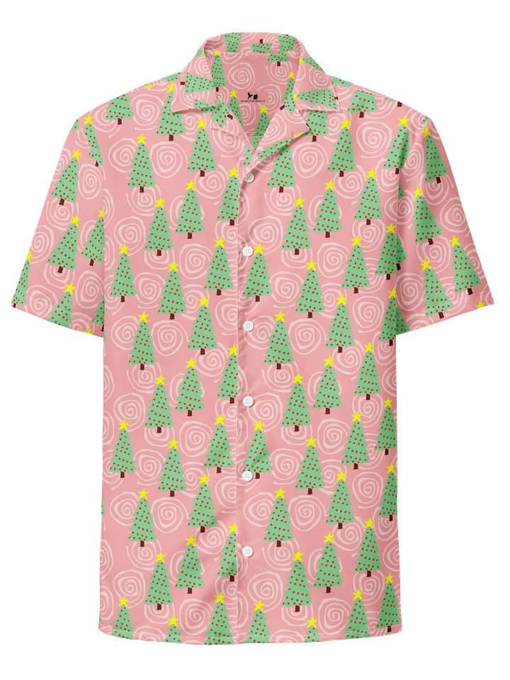 Mint Green Christmas Trees on Pink Oversized Button Down Shirt product image (1)