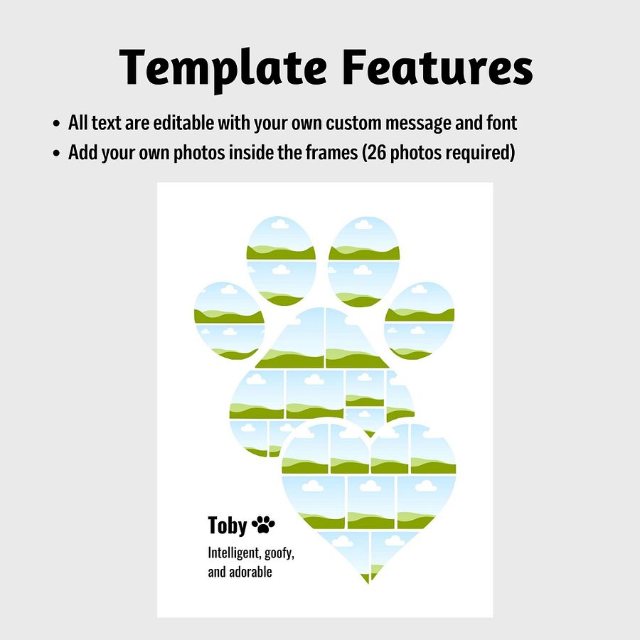 Pet Memorial Paw Heart Photo Collage Canva Template product image (4)