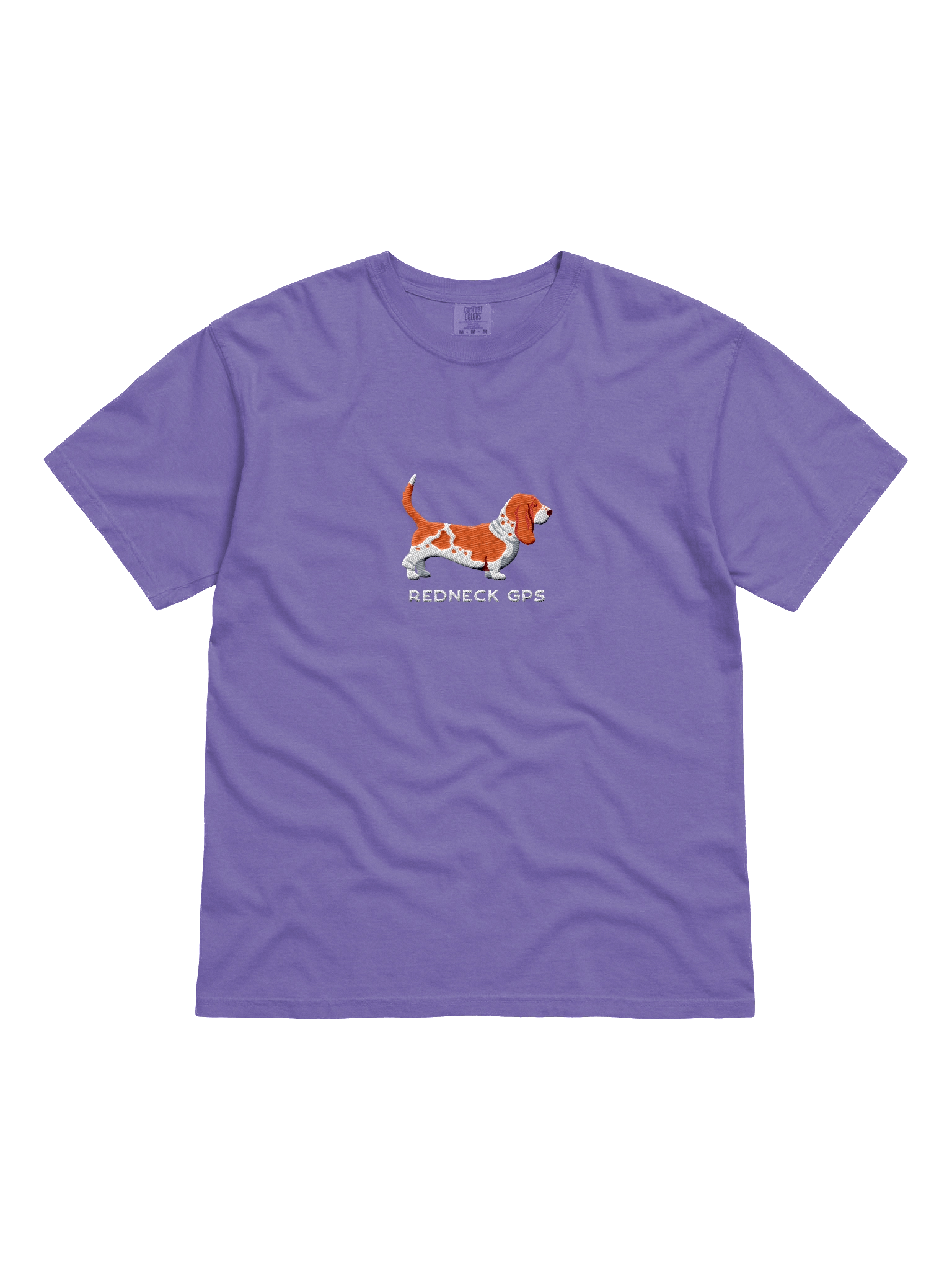 Redneck GPS T-Shirt(Embroidered) of a Basset Hound(Red & White) product image (51)