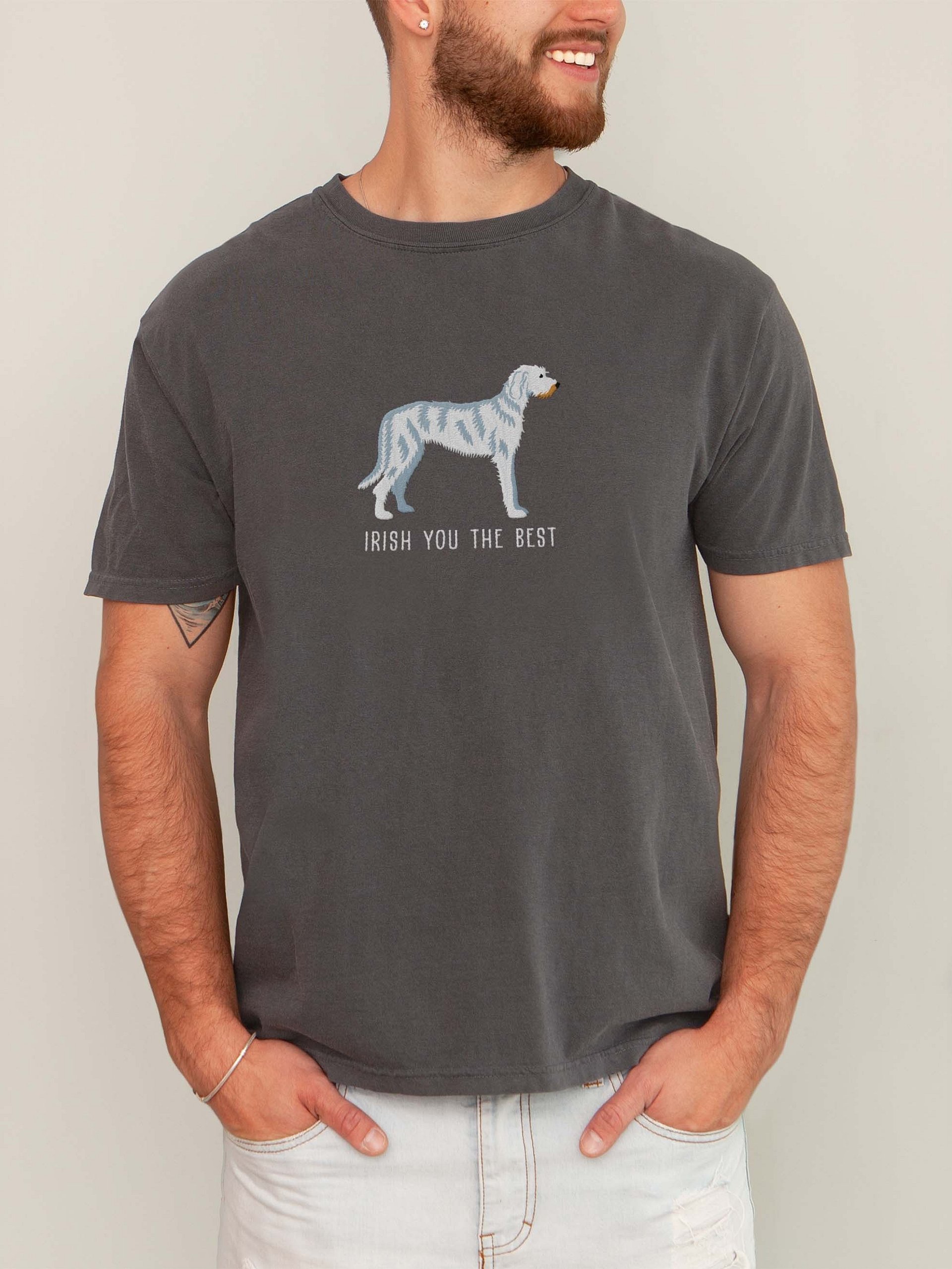 Irish You the Best T-Shirt(Embroidered) of an Irish Wolfhound(White) product image (2)