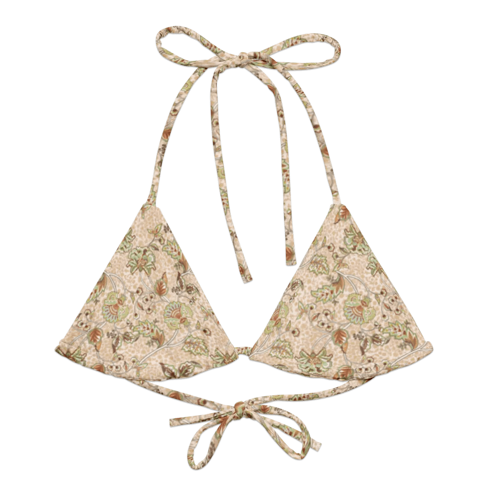 Recycled String Bikini Top "Elegant Neutral Beige Chintz" product image (2)