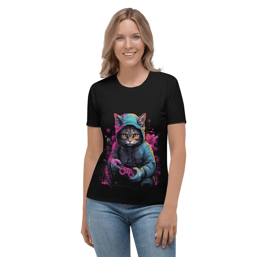 Neon Gamer Cat Women's Tee product image (3)