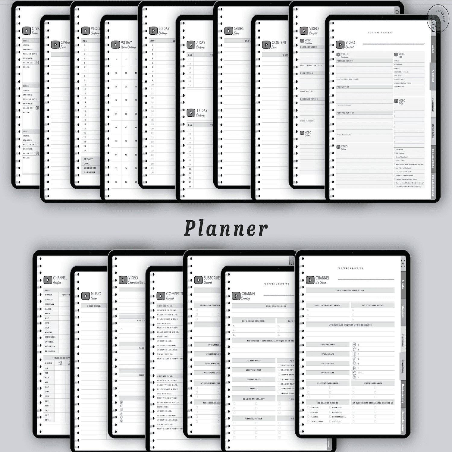 YouTube Digital Planner and Workbook Kit - Grayscale product image (4)