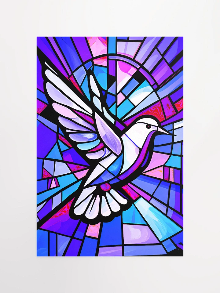 White Dove in Flight Stained Glass Art Blue Purple Colors Matte Poster product image (2)