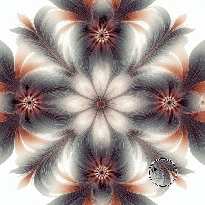 Seamless Pattern - Geometric Floral Pattern in Pale Oranges and Greens product image (1)