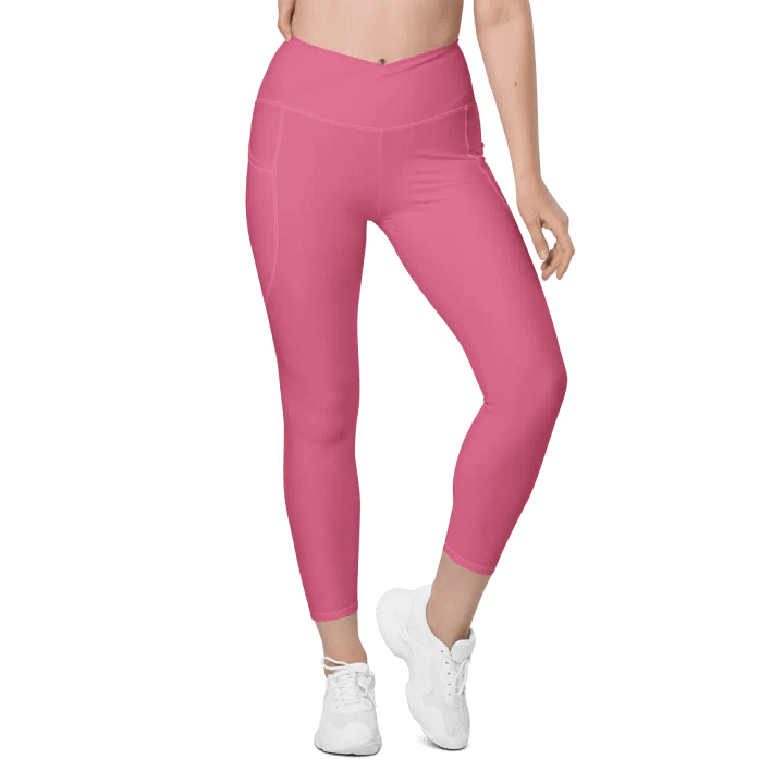 Plain Rosy Blush Pink Soft Summer Women's High Waisted Premium Crossover Leggings with Pockets by Treasure Pie product image (2)