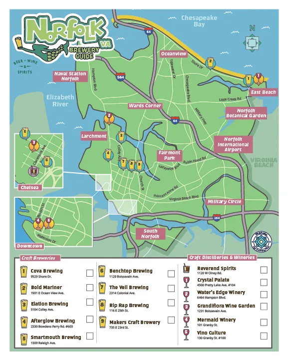 Norfolk 2025 Craft Brewery, Winery, Distillery Map - Instant Digital Download product image (2)