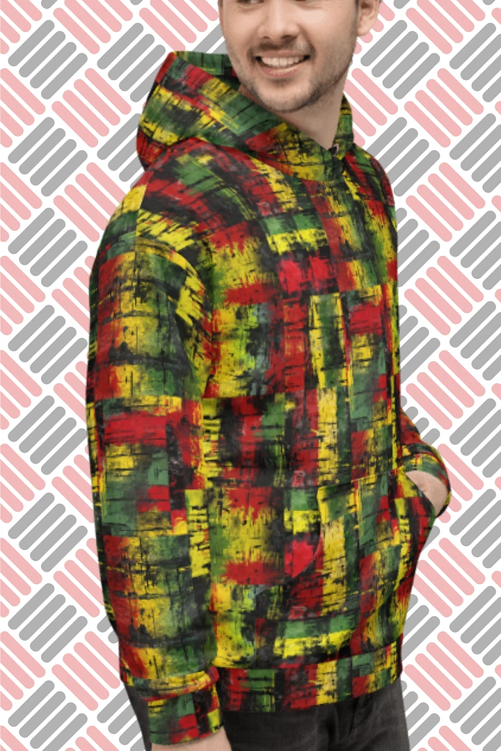 Red, Gold, Black and Green Grunge Effect Patchwork Abstract Print product image (1)