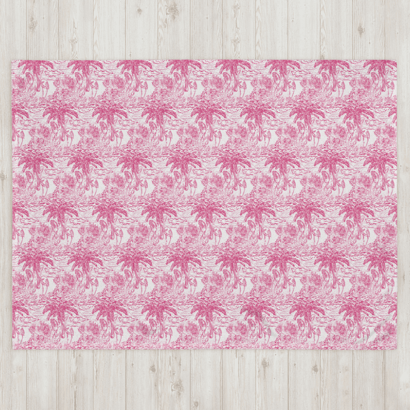 Flamingo Fancy Toile Throw Blanket | Pink on White Tropical Toile with Cheeky Flamingos | by Monique Faella Designs™ product image (6)
