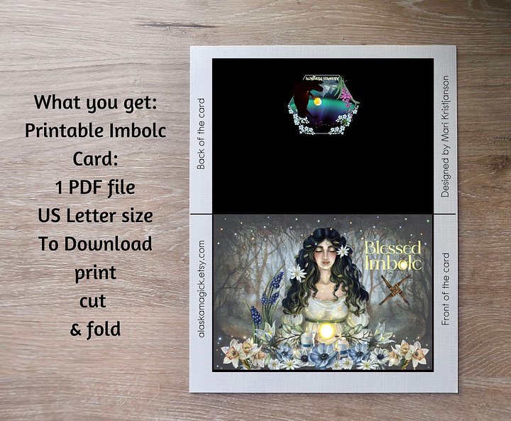 Printable Blessed Imbolc Card #3, Blank Inside, Goddess Brigid card product image (2)