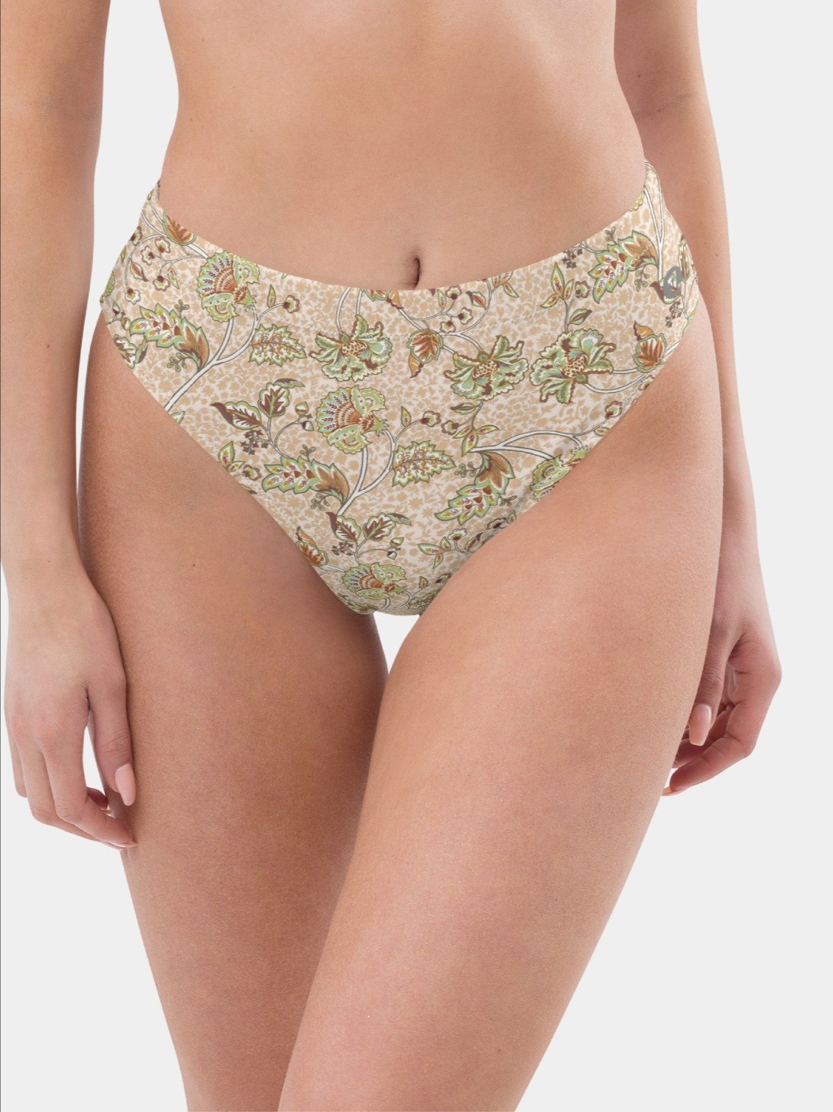 High-Waisted Bikini Bottom "Elegant Neutral Beige Chintz" product image (1)