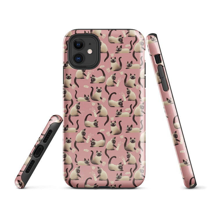 Bad Siamese Cats Knocking Stuff Over Patterned iPhone Case, Pink product image (1)