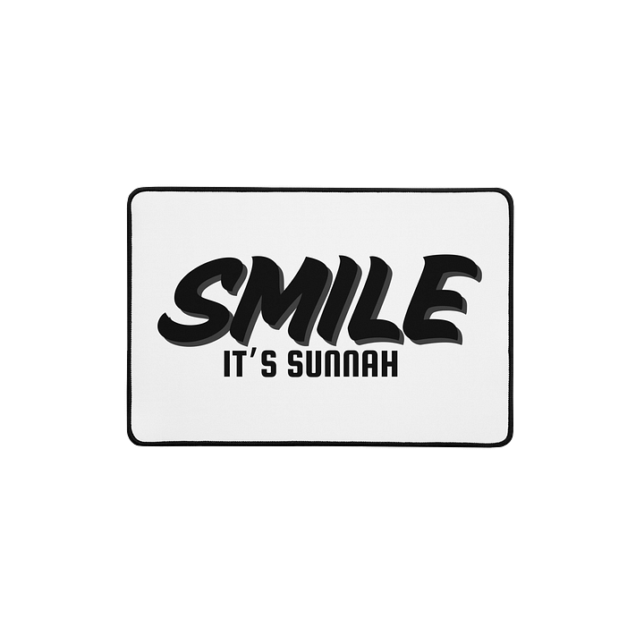 White "Smile It's Sunnah" Desk Mat in Black product image (1)