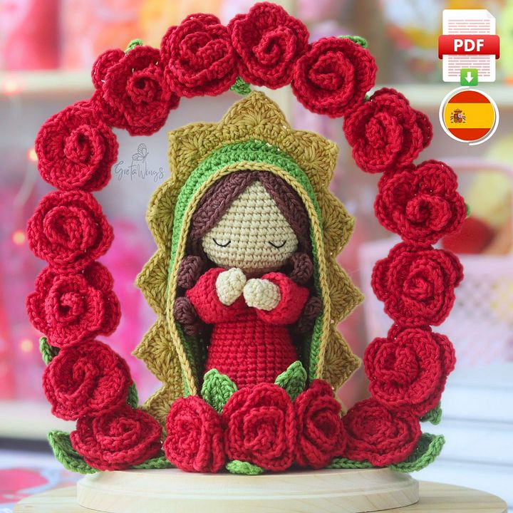 Virgen de Guadalupe Amigurumi Hecha a Mano con Rosas: Un Regalo de Fe y Amor (Descarga Digital) product image (1)