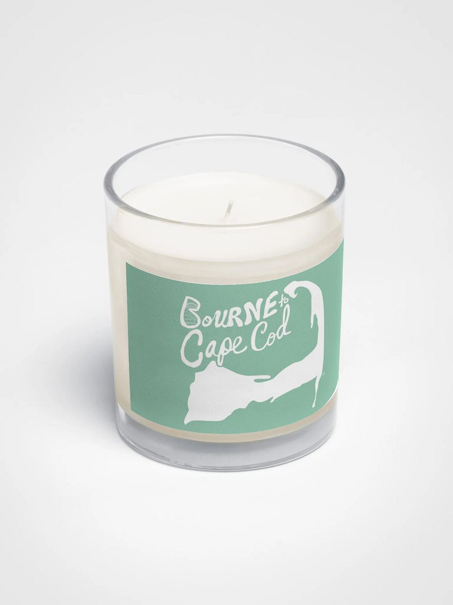 BOURNE to Cape Cod™ | Beach Vibes Candle | Unscented Soy Wax in Glass Jar | White Logo on Vista Blue Green product image (2)
