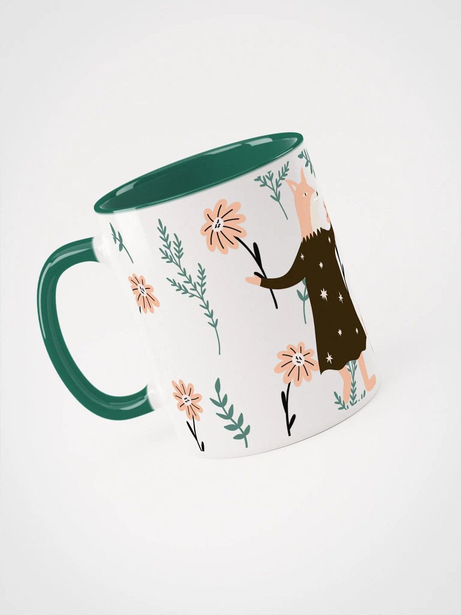 COFFEE MUG Floral Fox Folk Art| Housewarming Birthday Gifts Cute Weird Stuff Quirky Tea Ceramic (GREEN) product image (2)