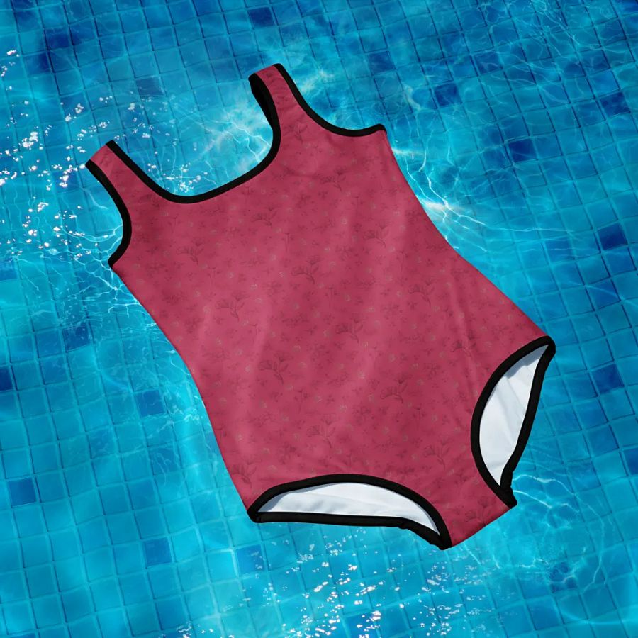 Gold Leaves and Chocolate Flowers on Magenta Youth Swimsuit product image (9)