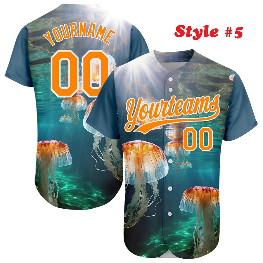 Authentic Baseball Jersey, Custom Baseball Jersey, Personalized Sport Jersey, Colorful, Number, 3D Jellyfish, Ocean product image (185)