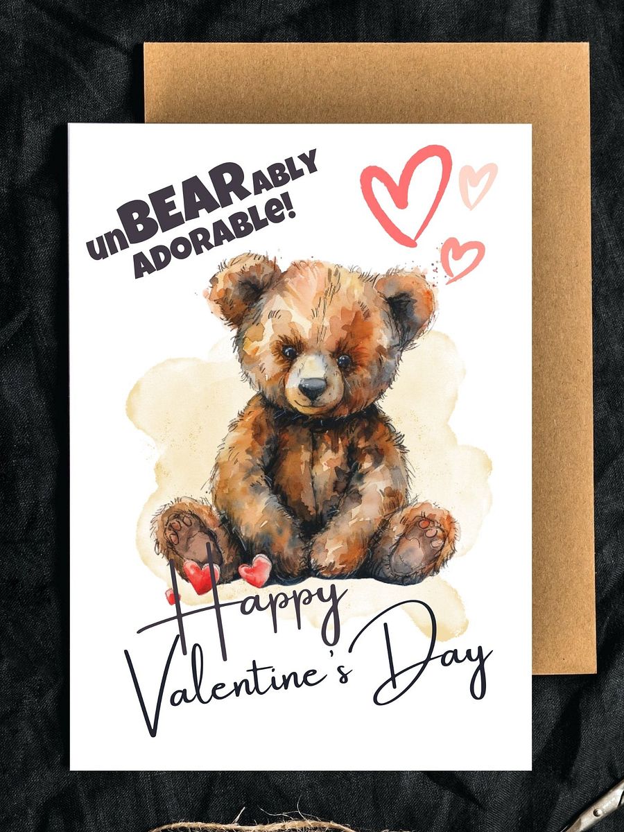Teddy Bear Printable Valentine’s Card Unbearable Adorable product image (4)