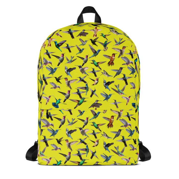Vibrant yellow Hummingbird All-Over Backpack for moms students friends product image (1)