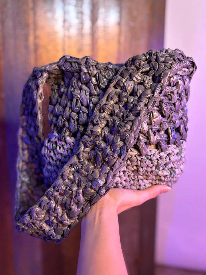 Small Handcrafted Crochet tote bag (duel tone grey) product image (2)