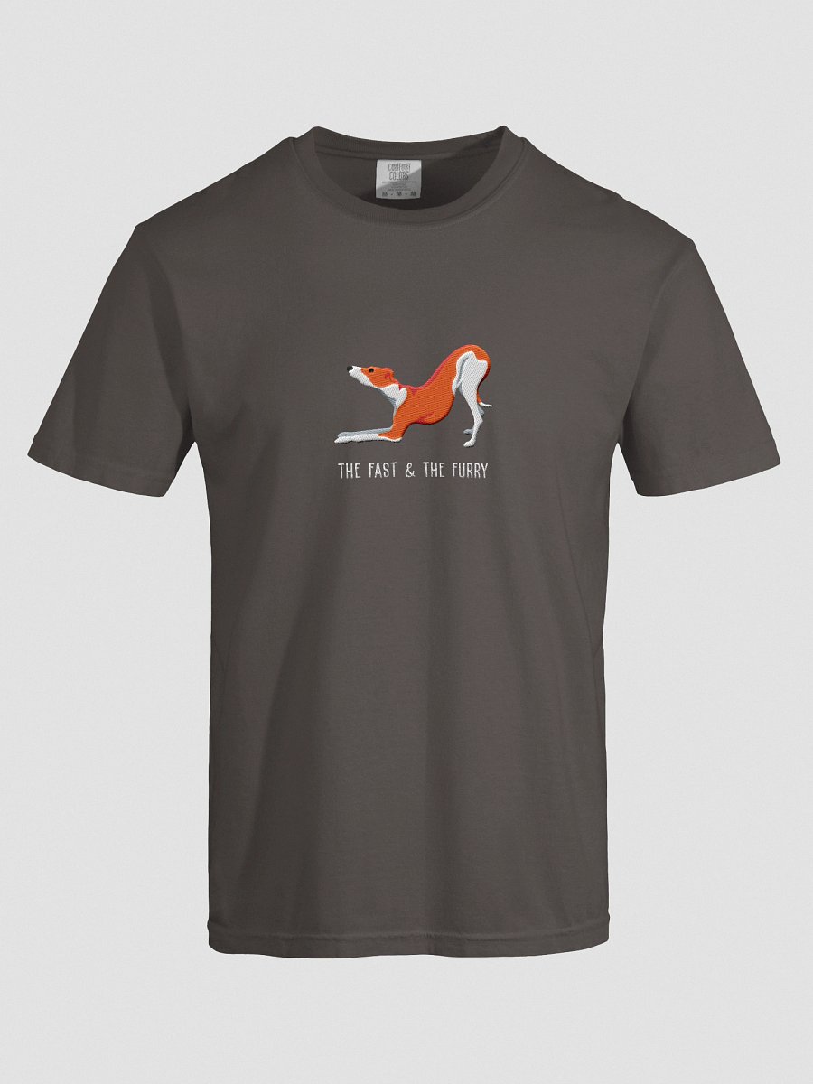 The Fast & The Furry T-Shirt(Embroidered) of an Italian Greyhound(Red & White) product image (17)