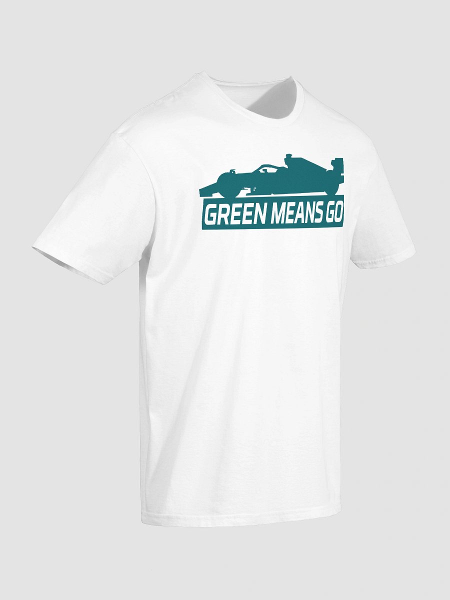 Green Means Go Aston Martin F1 Car Silhouette T-Shirt - Iconic Fan Motto & Racing Art product image (6)