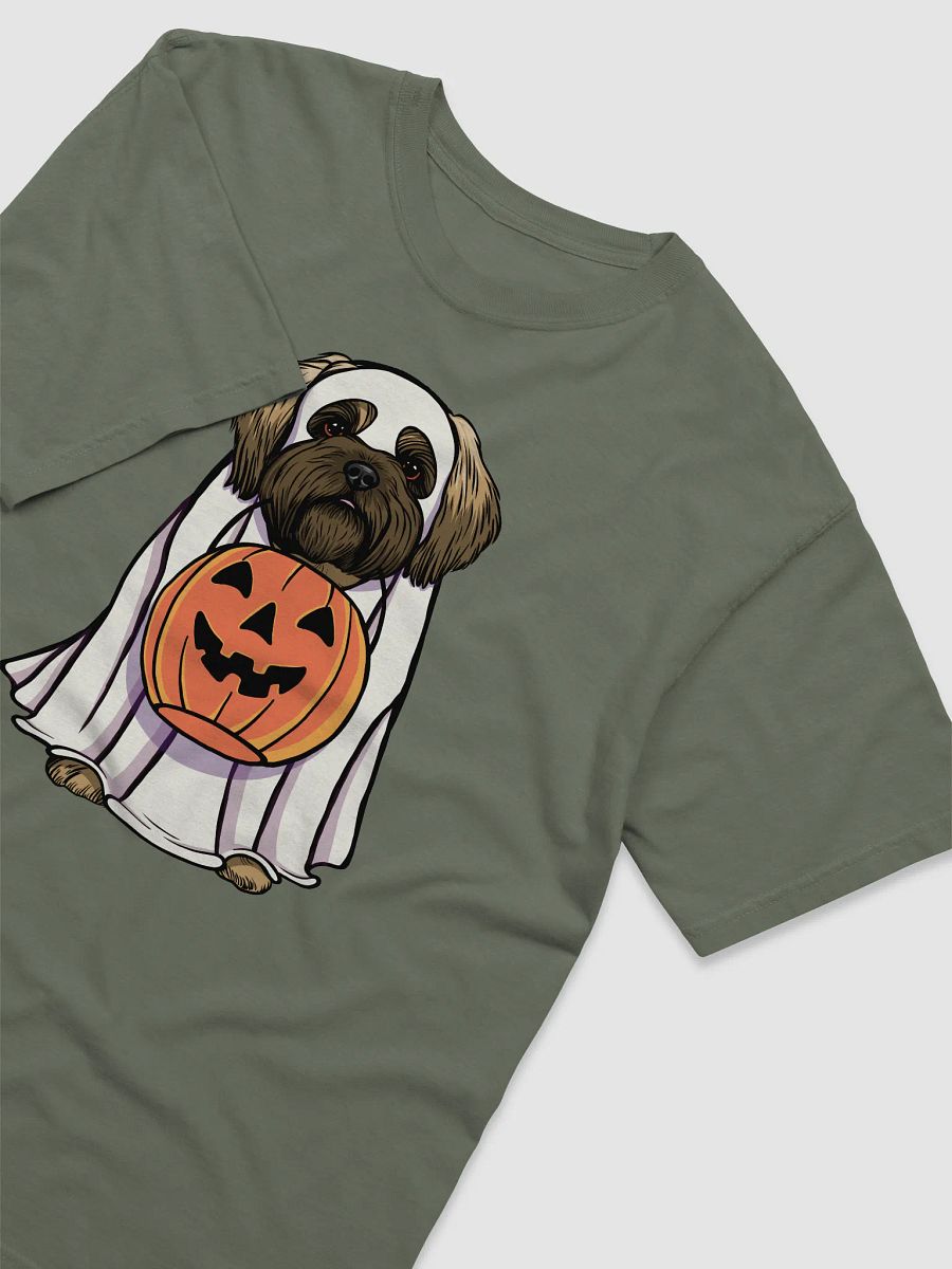 Funny Halloween Shih Tzu(Brown Mask) T-Shirt | Funny Dog Wearing a Ghost Costume and Holding a Pumpkin Basket product image (10)
