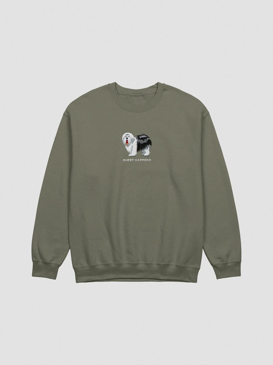 Sheep Happens Sweatshirt (Embroidered) of an Old English Sheepdog(Black & White) product image (13)